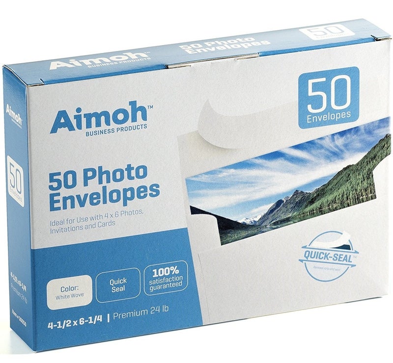 Aimoh 50 White A4 4x6 Photo Envelopes SELF SEAL - Fits 4 x 6 Photos, Invitations, Strong SELF-SEAL Closure, Size 4.5 x 6.25 Inch, 24lb, White, 50 Pack (36050) - Image 1